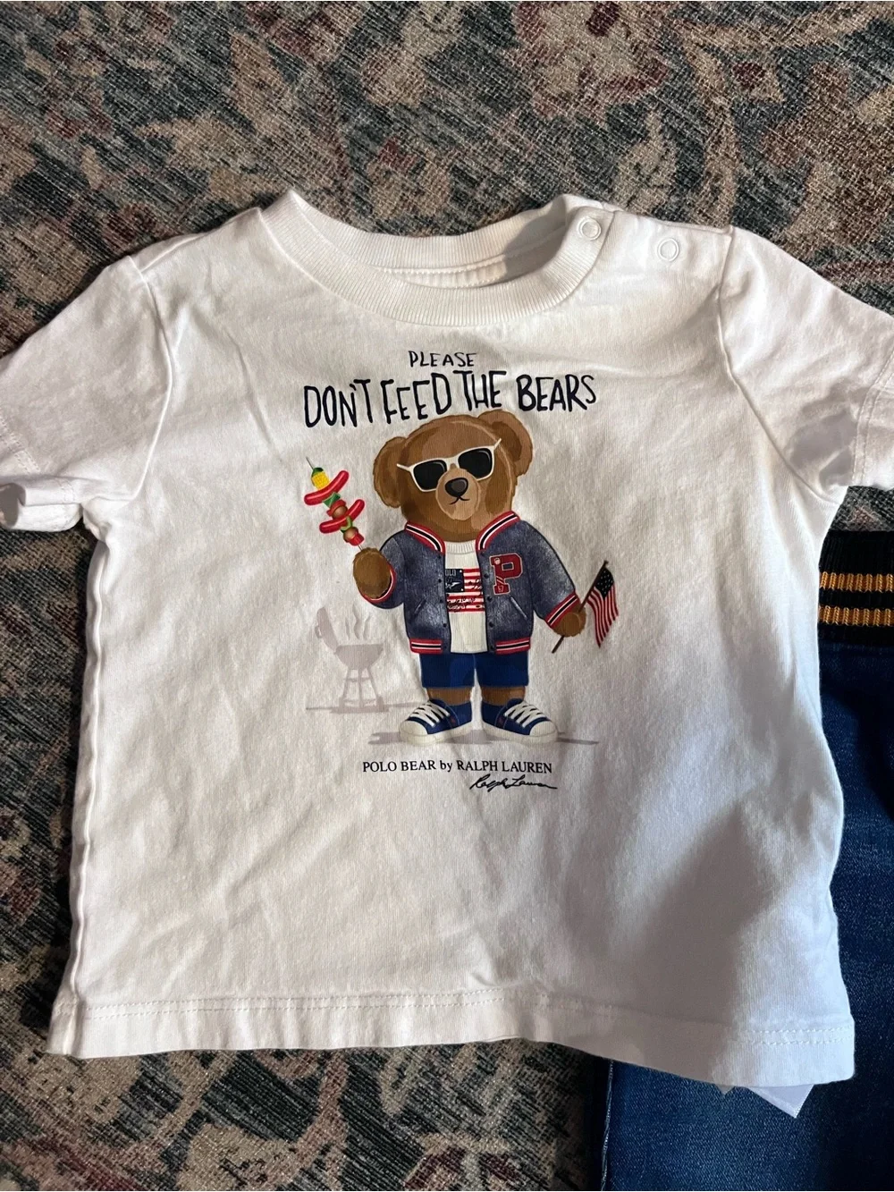 Ralph Lauren 6M White Graphic Tee with Denim Jogger Pants